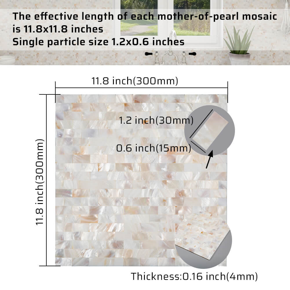 Peel and Stick Shell Backsplash Brick Mother of Pearl Mosaic 6-Pack